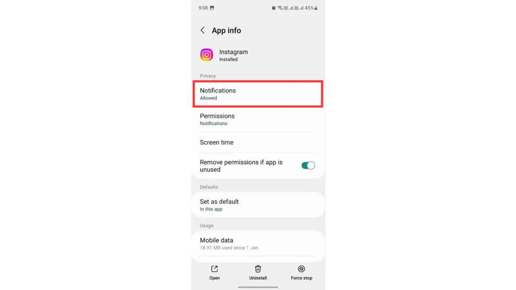 Enable Instagram App Notification on Android Step-4