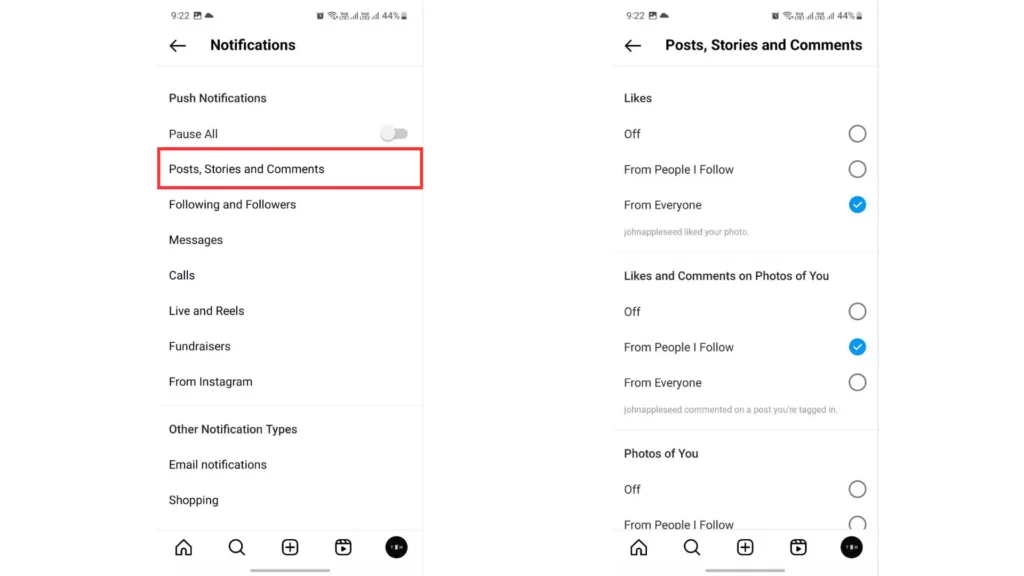 Instagram app notification settings step-5