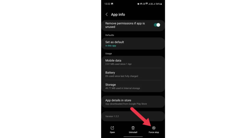 Force stop app on Android