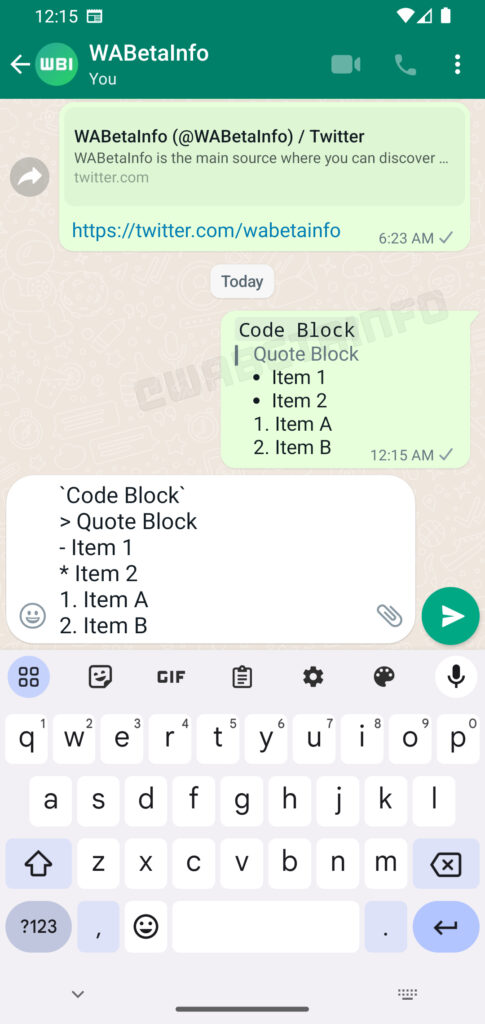 WhatsApp new text formatting options