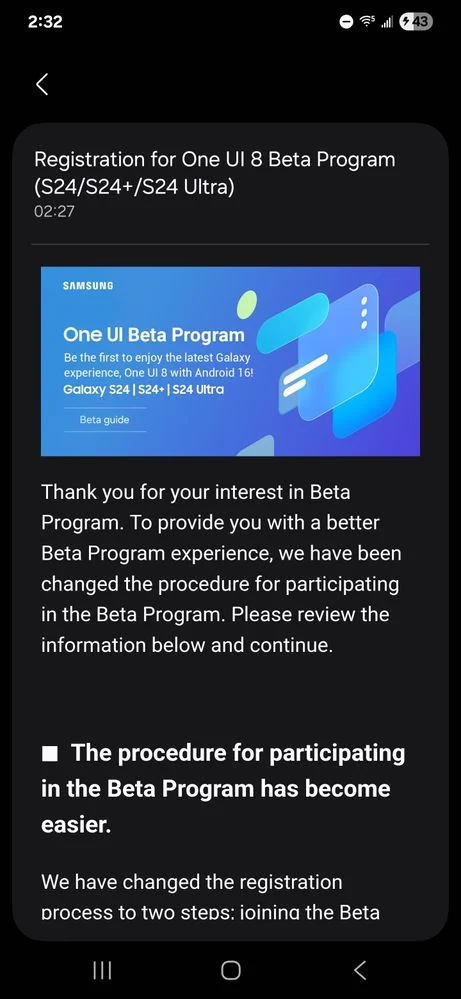 Galaxy S24 One UI 8 beta update