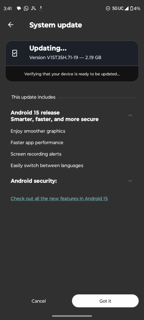Motorola Edge (2022) Android 15 update