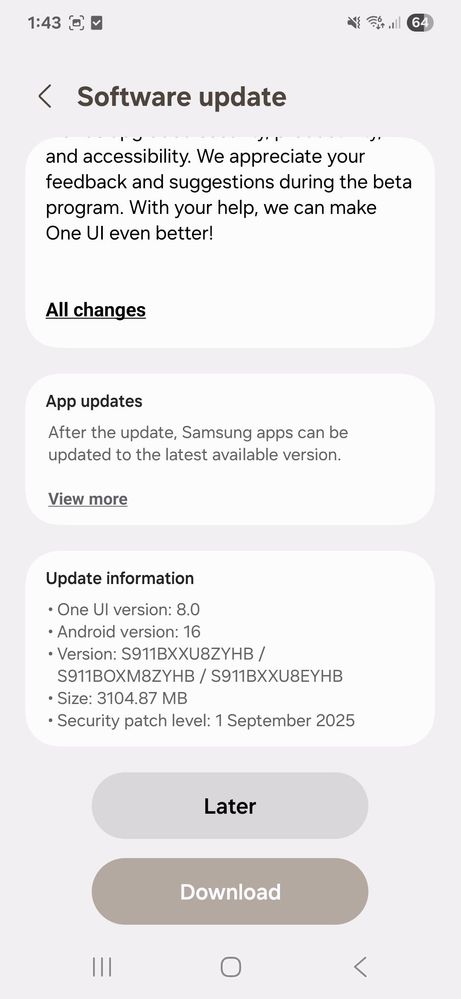 Galaxy S23 One UI 8 beta update