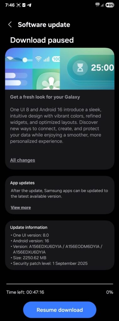 Galaxy A15 5G One UI 8 update