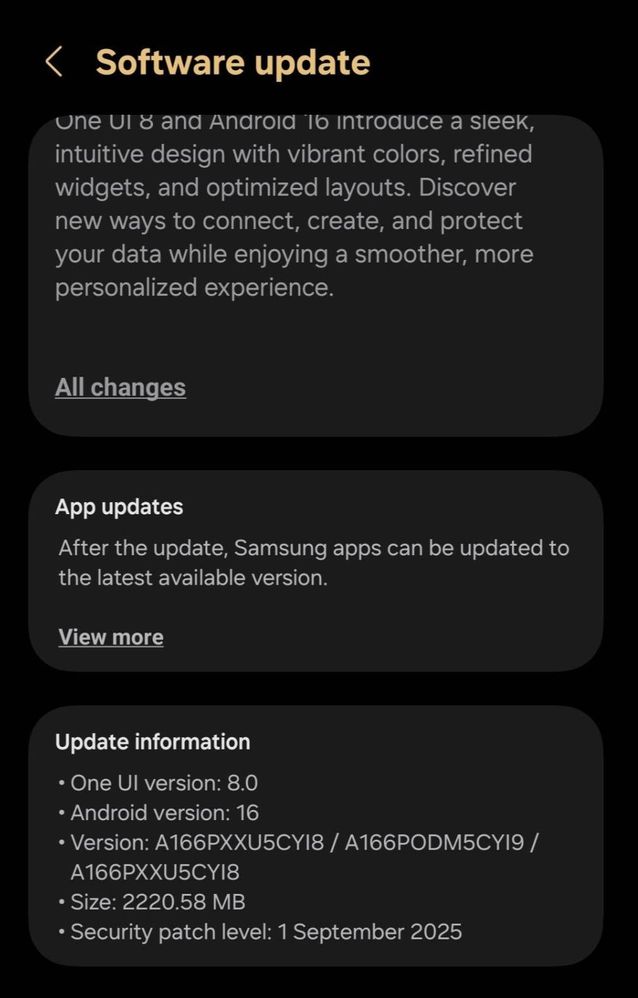 Galaxy A16 One UI 8 update