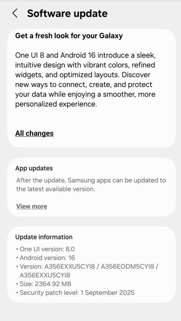 Galaxy A35 One UI 8 update (India)