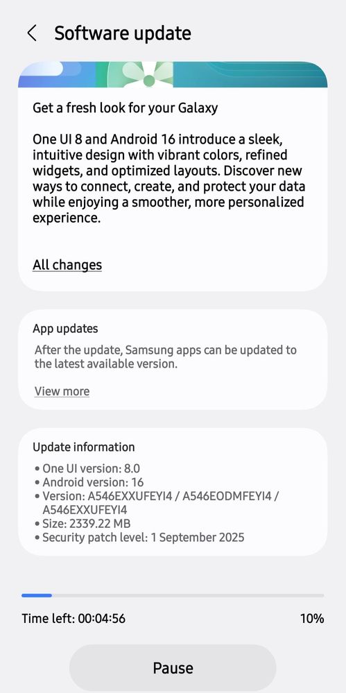 Galaxy A54 One UI 8 update (India)