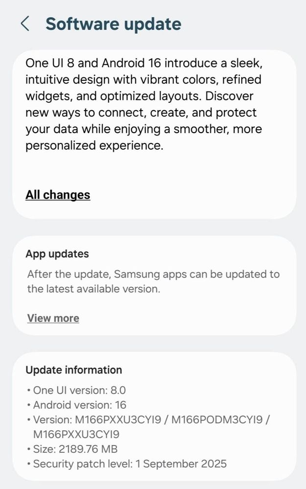 Galaxy M16 One UI 8 update