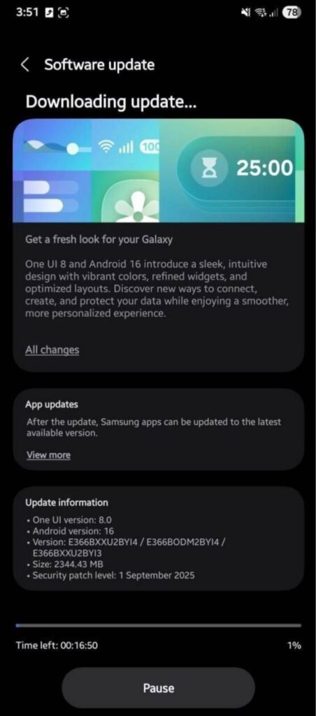 Galaxy M36 One UI 8 update