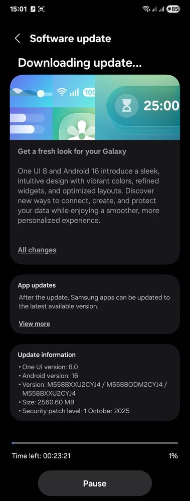 Galaxy M55s One UI 8 update