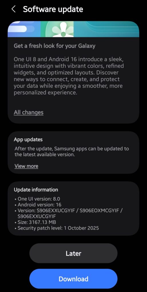 Galaxy S22 One UI 8 update resume