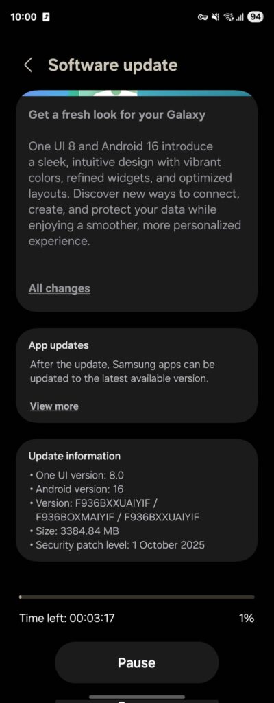 Galaxy Z Fold 4 One UI 8 update