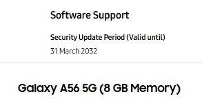 Galaxy A56 software support