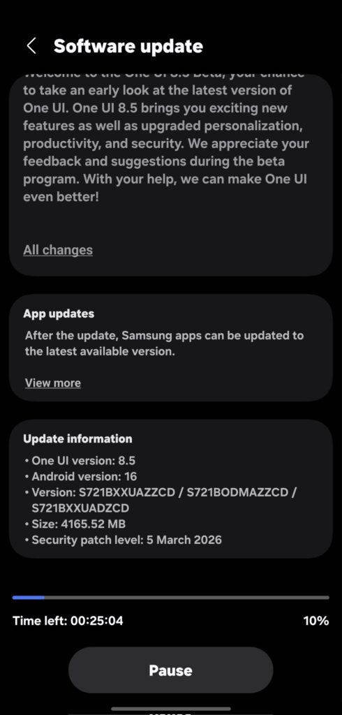 Galaxy S24 FE One UI 8.5 beta