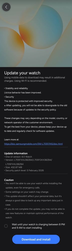 Galaxy Watch Ultra February 2026 security update