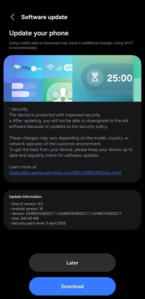 Galaxy A34 5G April 2026 security patch