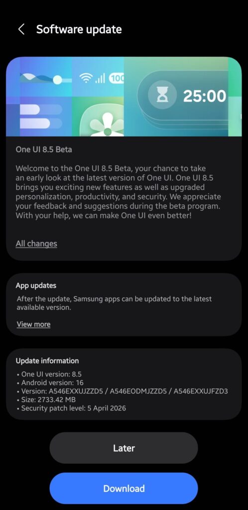 Galaxy A54 5G One UI 8.5 beta