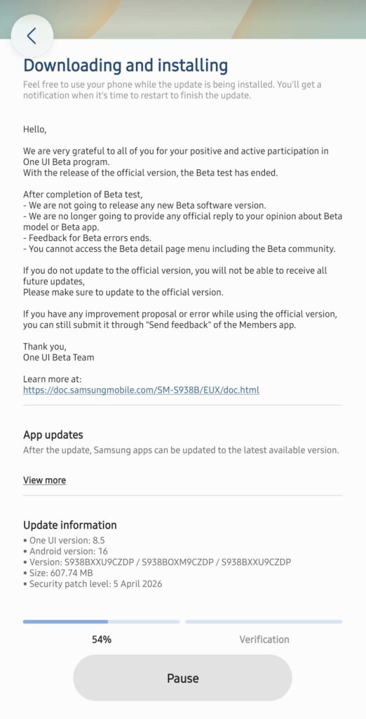Galaxy S25 One UI 8.5 stable update global